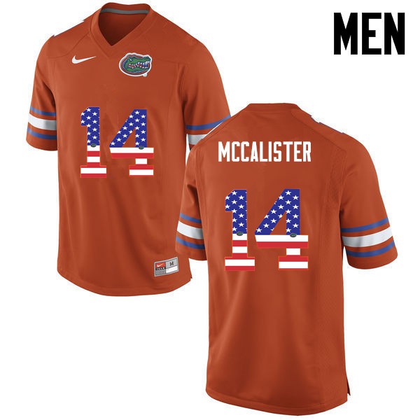 Florida Gators Men #14 Alex McCalister College Football USA Flag Fashion Orange